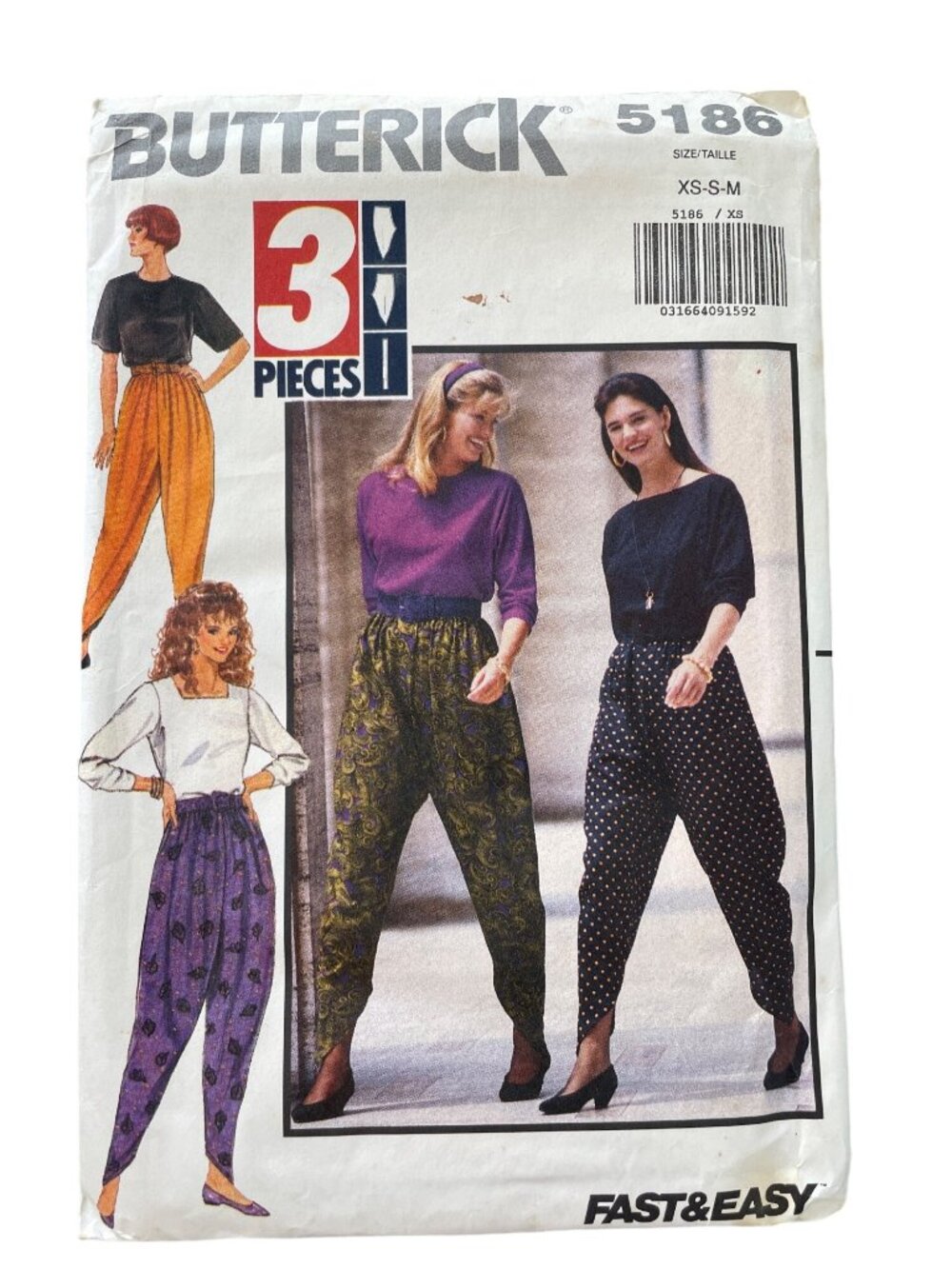 Vintage 90s Butterick 5186 Sewing Pattern XS-Small-Medium Harem Pants UNCUT